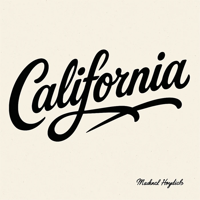 California in elegant script typography, signed by Michael Hoydich